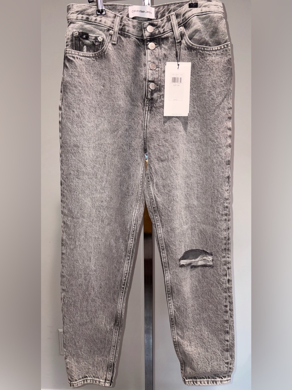 Gray Washed Slim Straight Mom Jeans